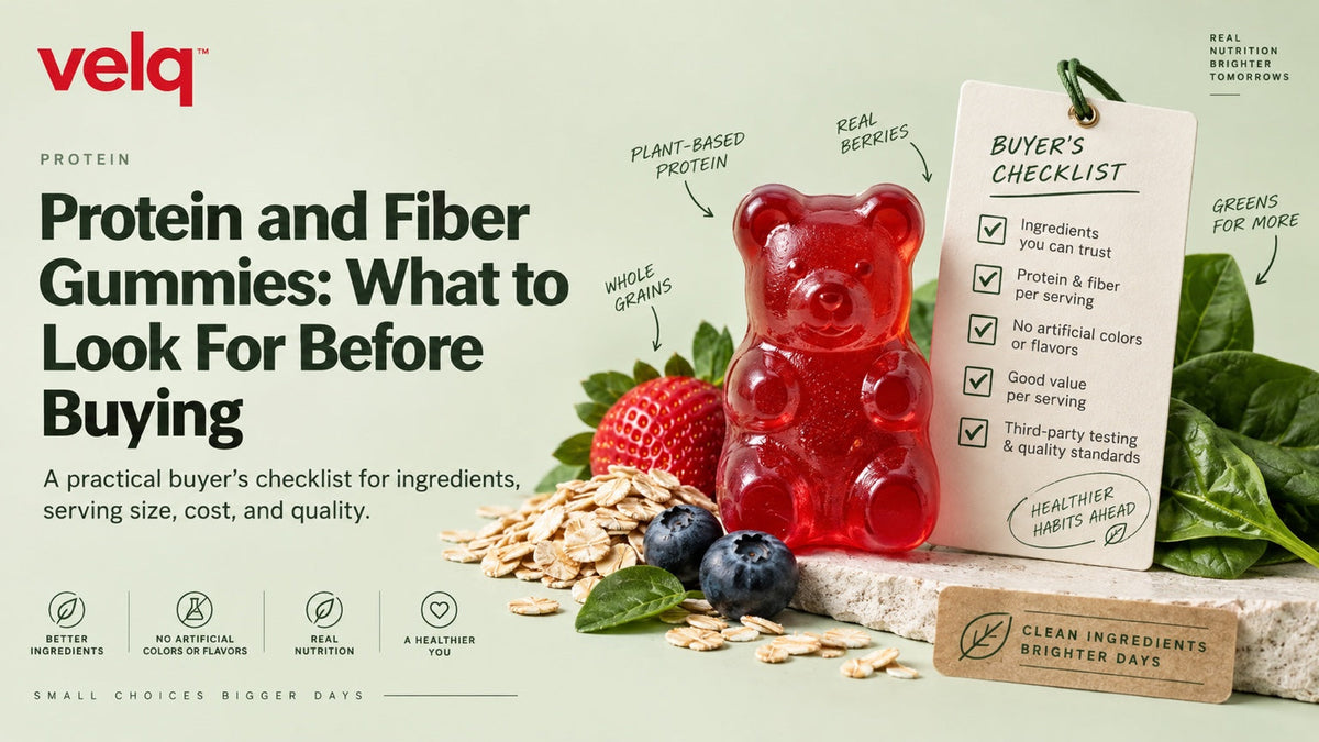 Protein and Fiber Gummies: What to Look For Before Buying — Velq red gummy bear article cover