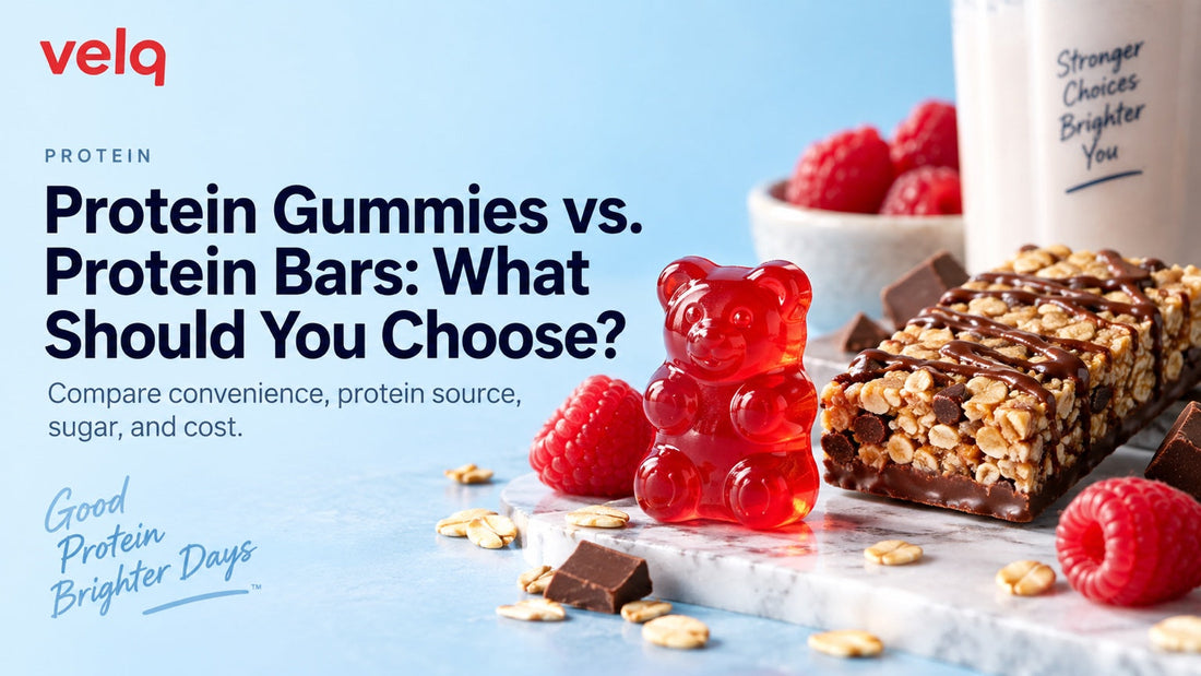 Protein Gummies vs. Protein Bars: What Should You Choose? — Velq red gummy bear article cover